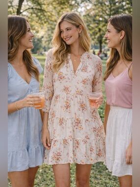 Vince Camuto Floral Tiered Mini Dress Medium NWT